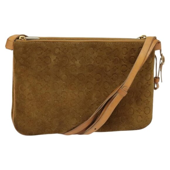 CELINE C Macadam Canvas Shoulder Bag Suede Brown Gold Auth mr1313 - Picture 1 of 16